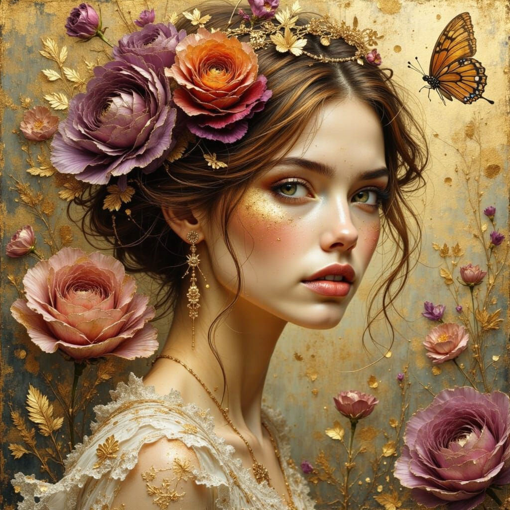 Ethereal Fairy Queen Portrait in Art Nouveau Style