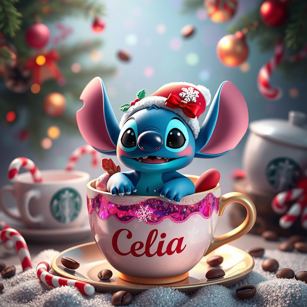 Baby Stitch Christmas Scene in Disney CGI Style