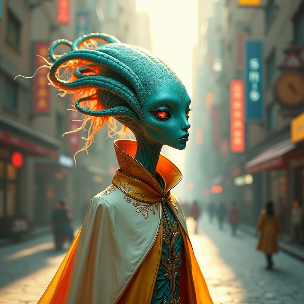 Alien in Avant-Garde Fashion on Exoplanet, Art Nouveau
