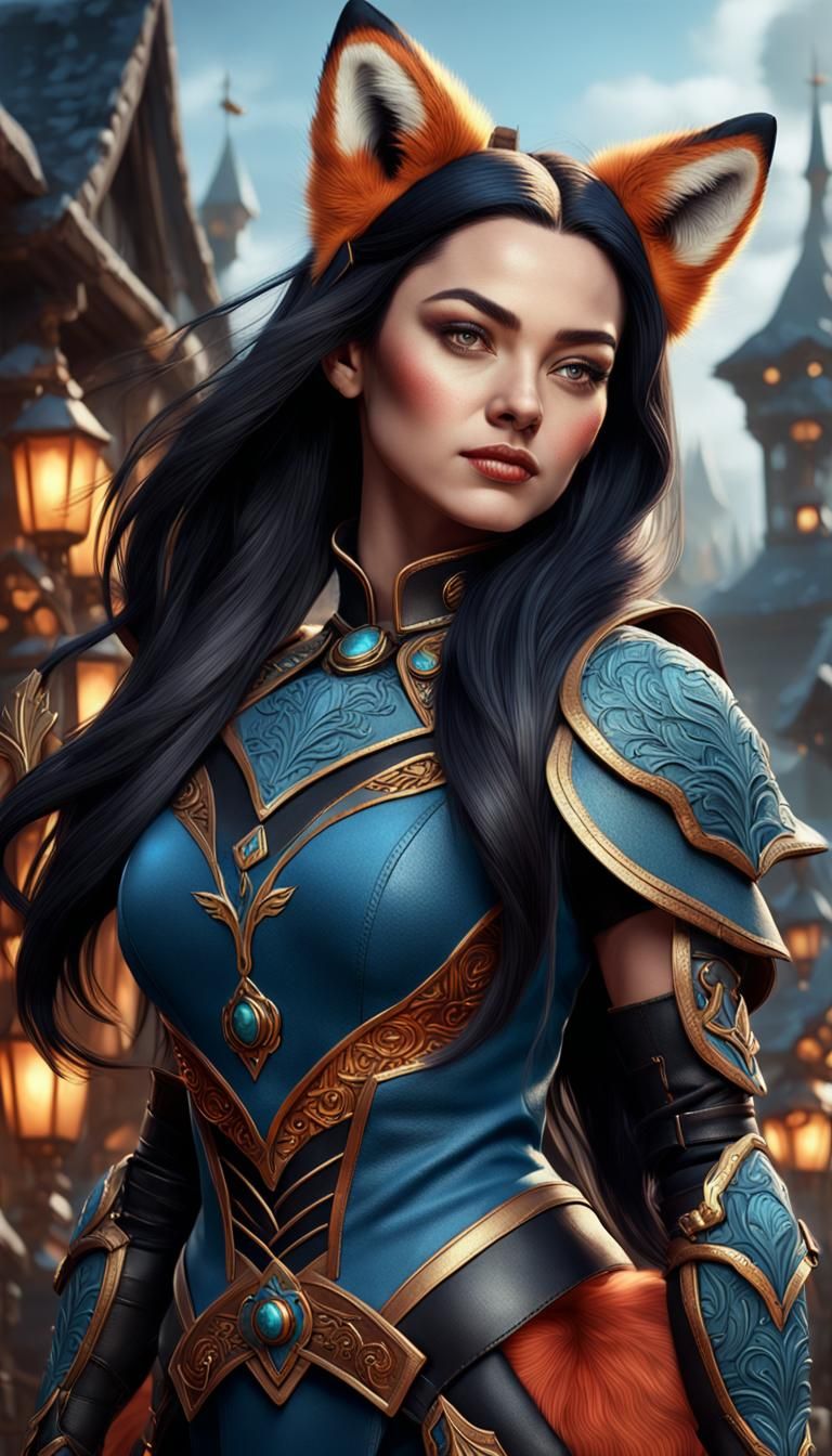Fox-Eared Woman in Leather Armor: Fantasy Art