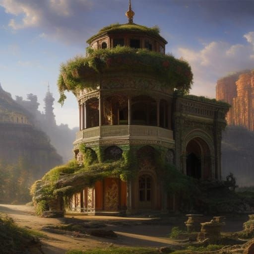 Abandoned Circus on Wildflower Boulder, Detailed Oil Paintin...