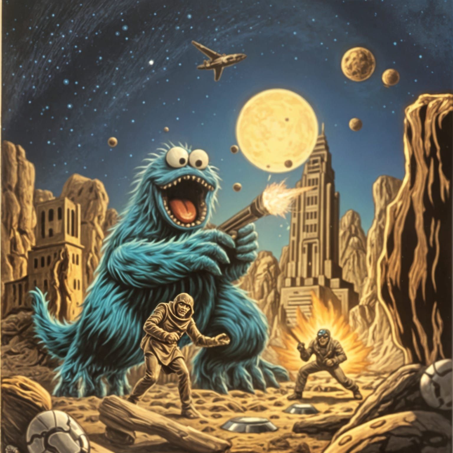 Giant Retro Sci-Fi Cookie Monster Unleashed