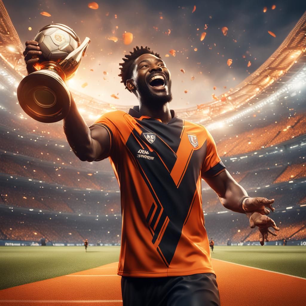 Joyful Black Man Celebrates Soccer Victory
