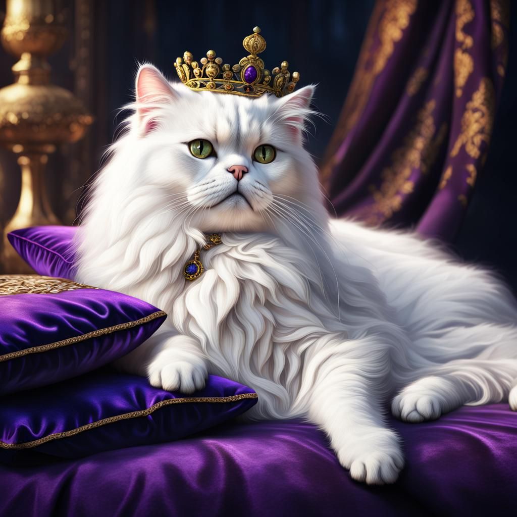 Renaissance Queen: White Persian Cat Portrait