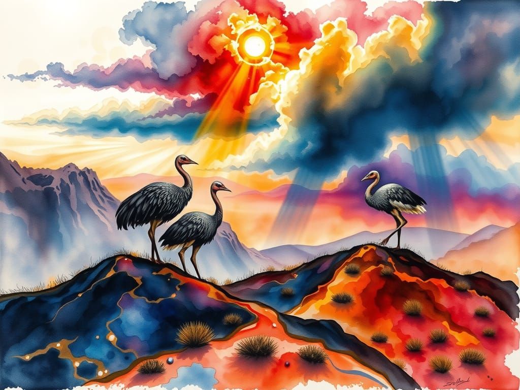 Emus in the desert