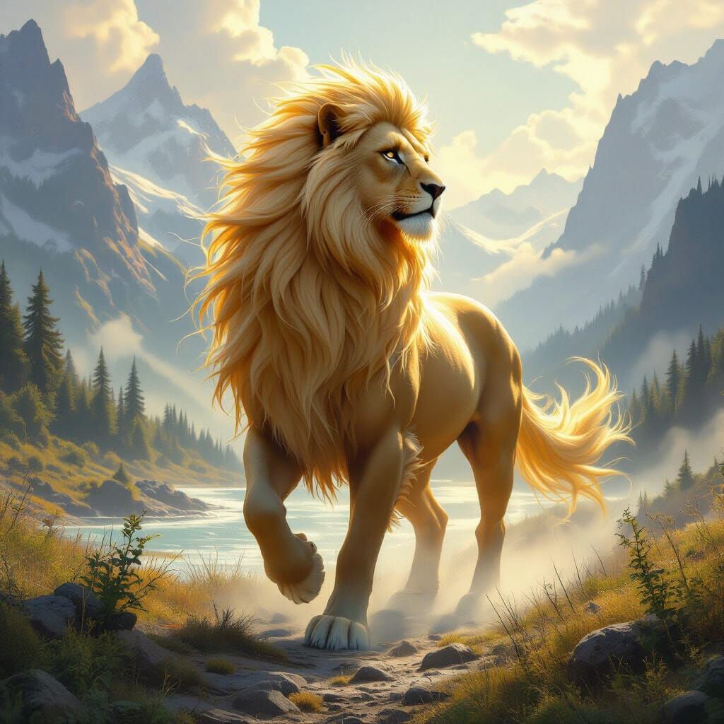 Golden Lion-Horse-Seal God in Misty Wilderness