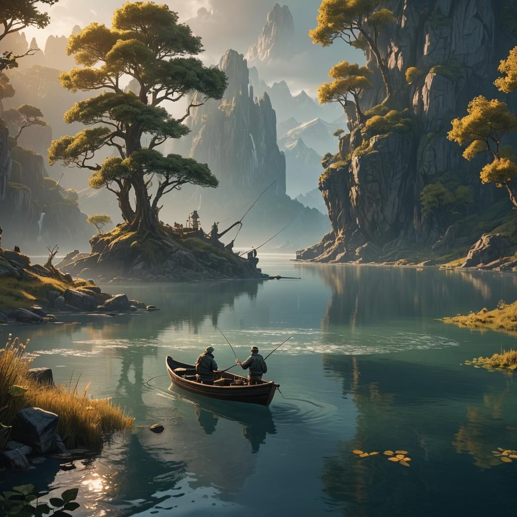 Fisherman on a Boat in Morning Light