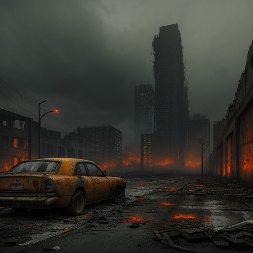 Post-Apocalyptic Ruins in Dark, Gritty Dystopian Style