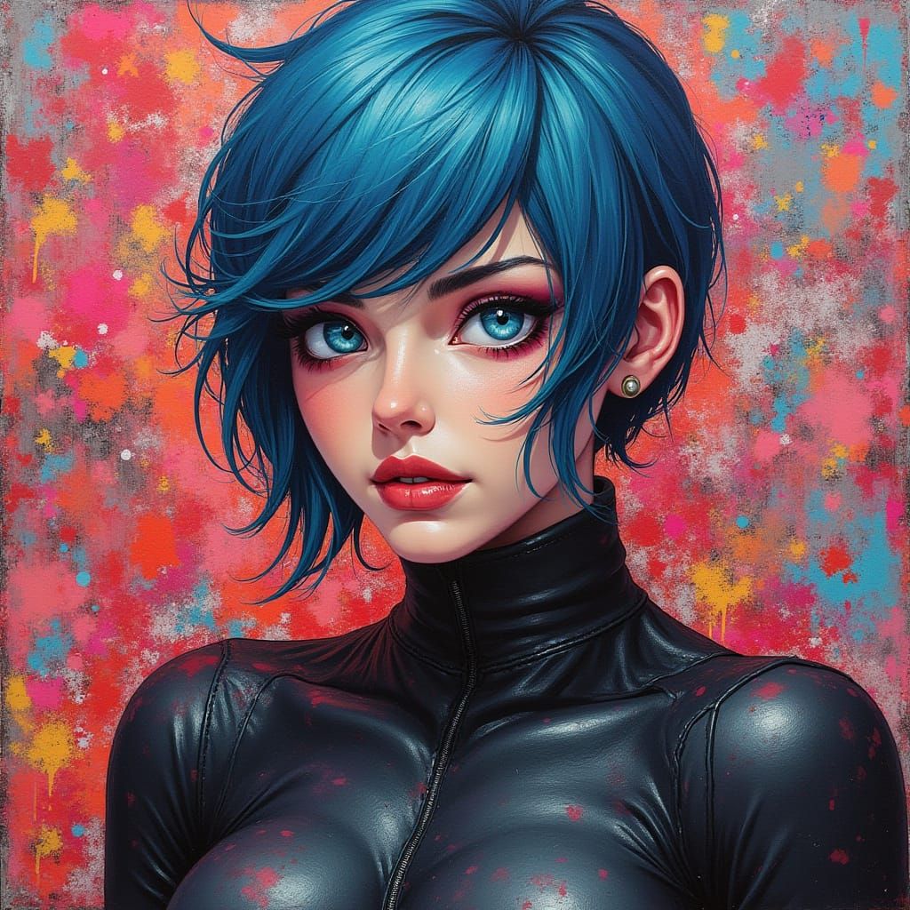 Dramatic Blue Superhero in Action