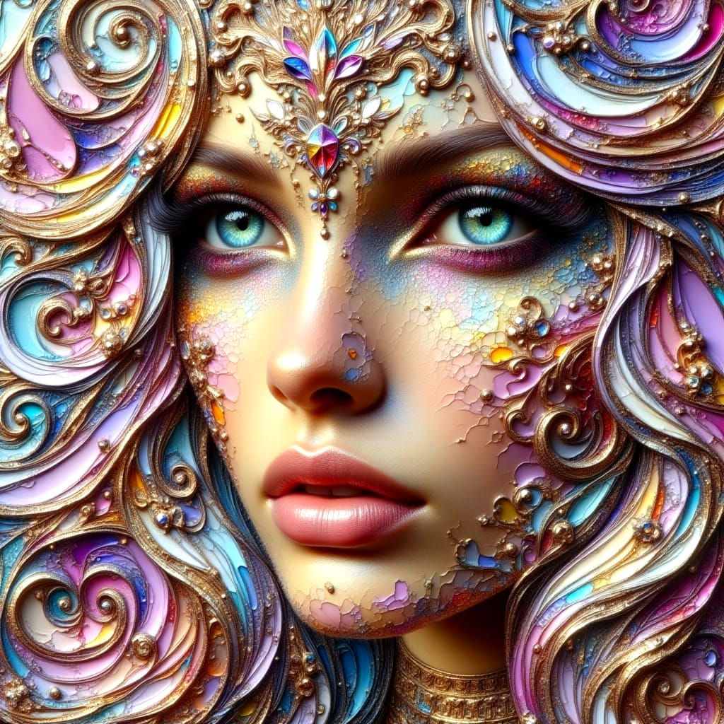 Sultry Blonde Goddess in Vibrant Pastel Rainbow Hues as Impa...