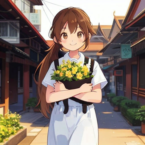 Thai City Girl with Gentle Smile and Feline Companion