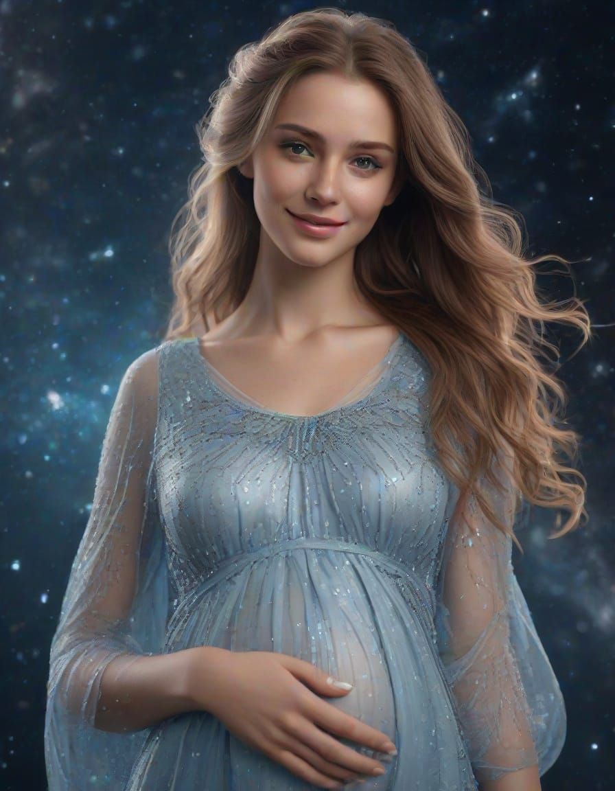Enchanted Pregnant Goddess in Celestial Gown