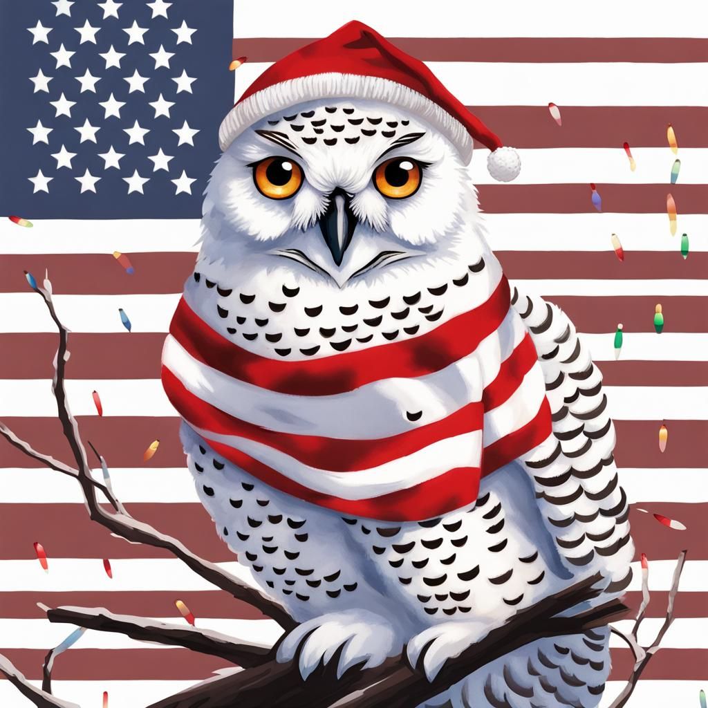 Snowy Owl Festive Patriotic Holiday Image
