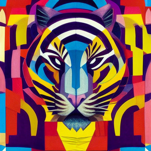 Tiger cubist painting, Neo-Cubism, layered overlapping geome...