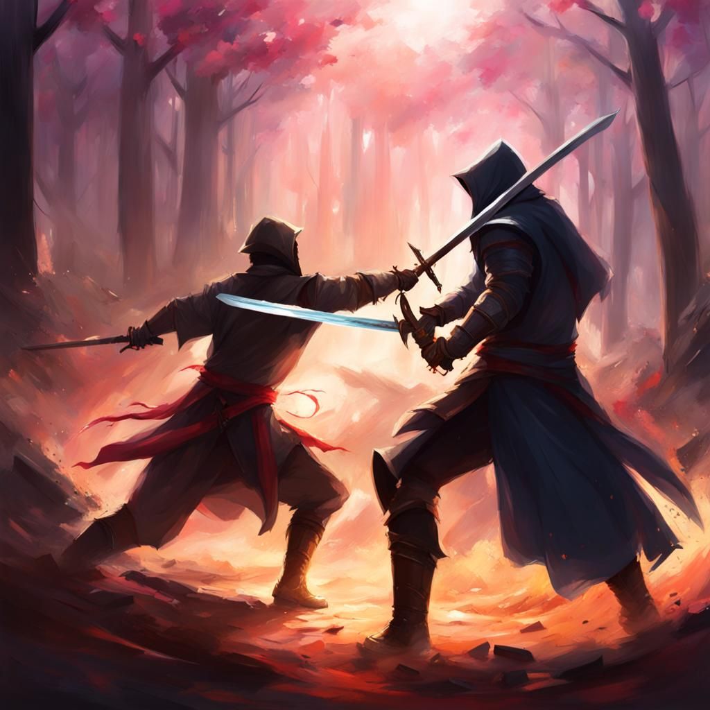Energetic Sword Fight Sketch with Dynamic Background