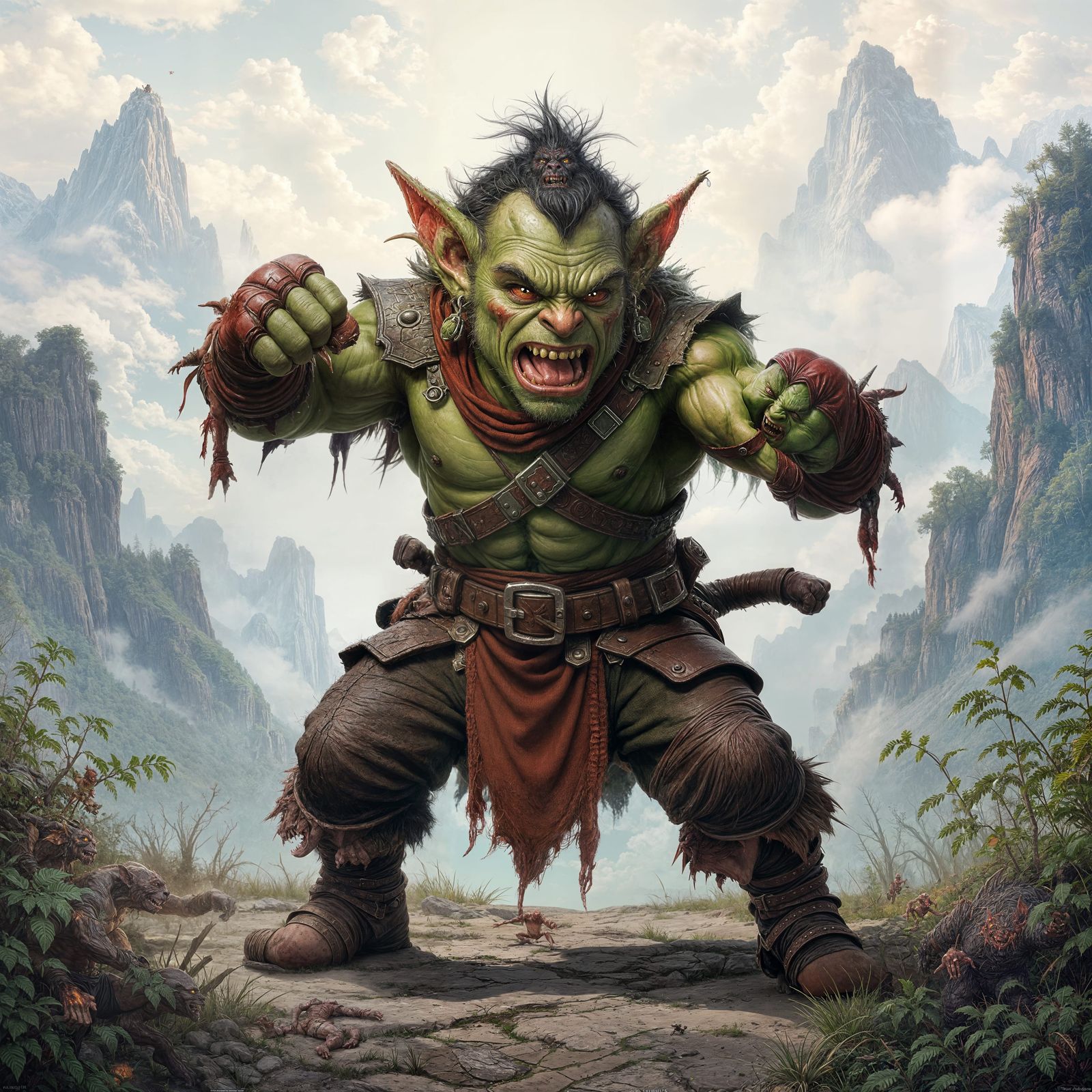 Fantasy Goblin Brawler with Bloody Fists