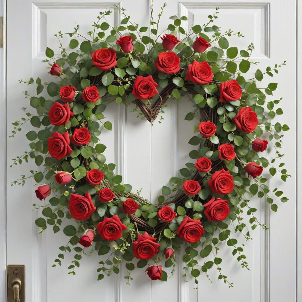 Romantic Heart-Shaped Wreath in Vibrant Red and Green
