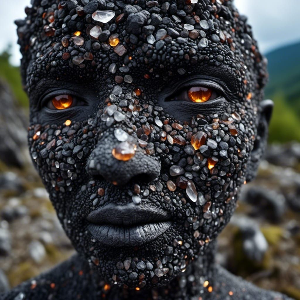 Hyperreal Fire Stone Head Portrait