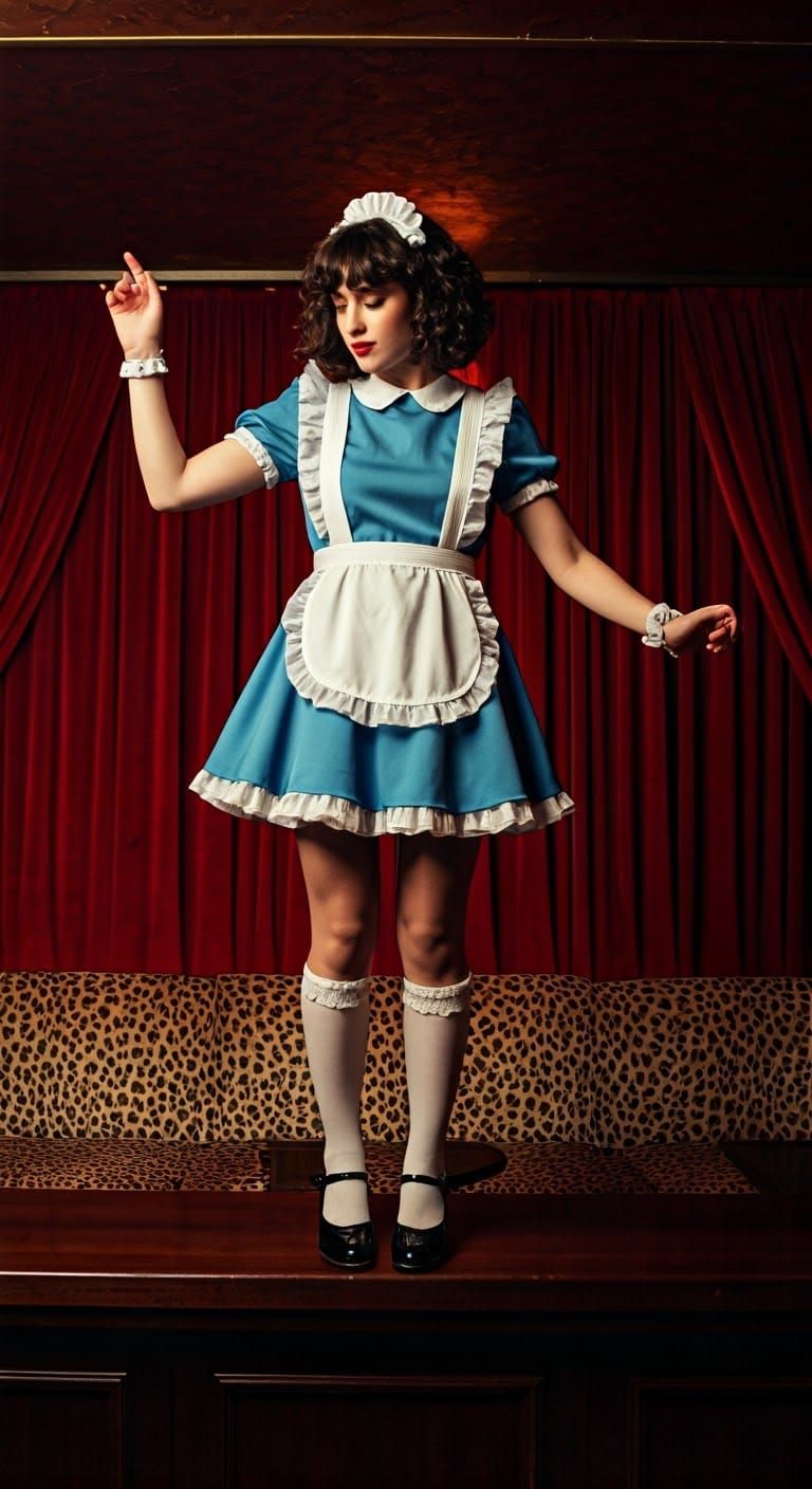 Young Woman Dancing in Intimate Basement Nightclub