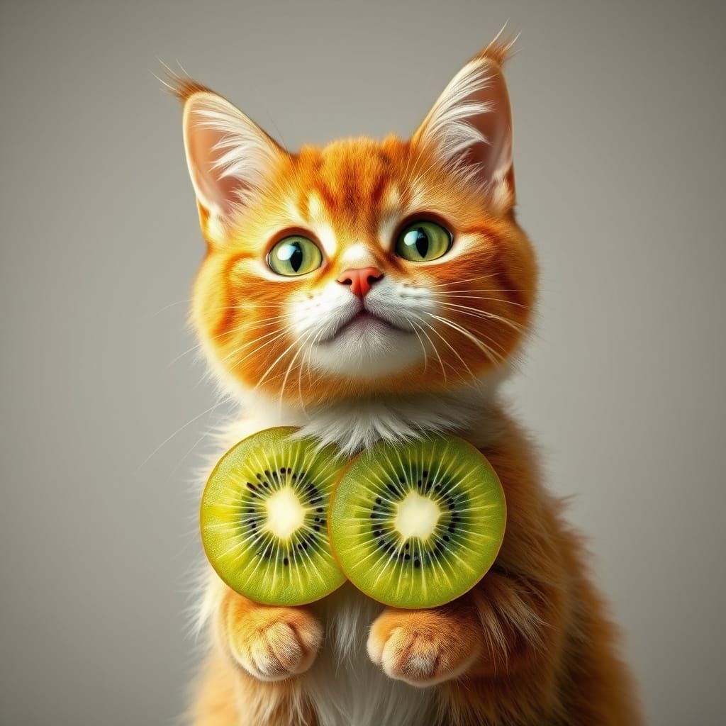 Whimsical Kiwi Cat in Vibrant Fusion