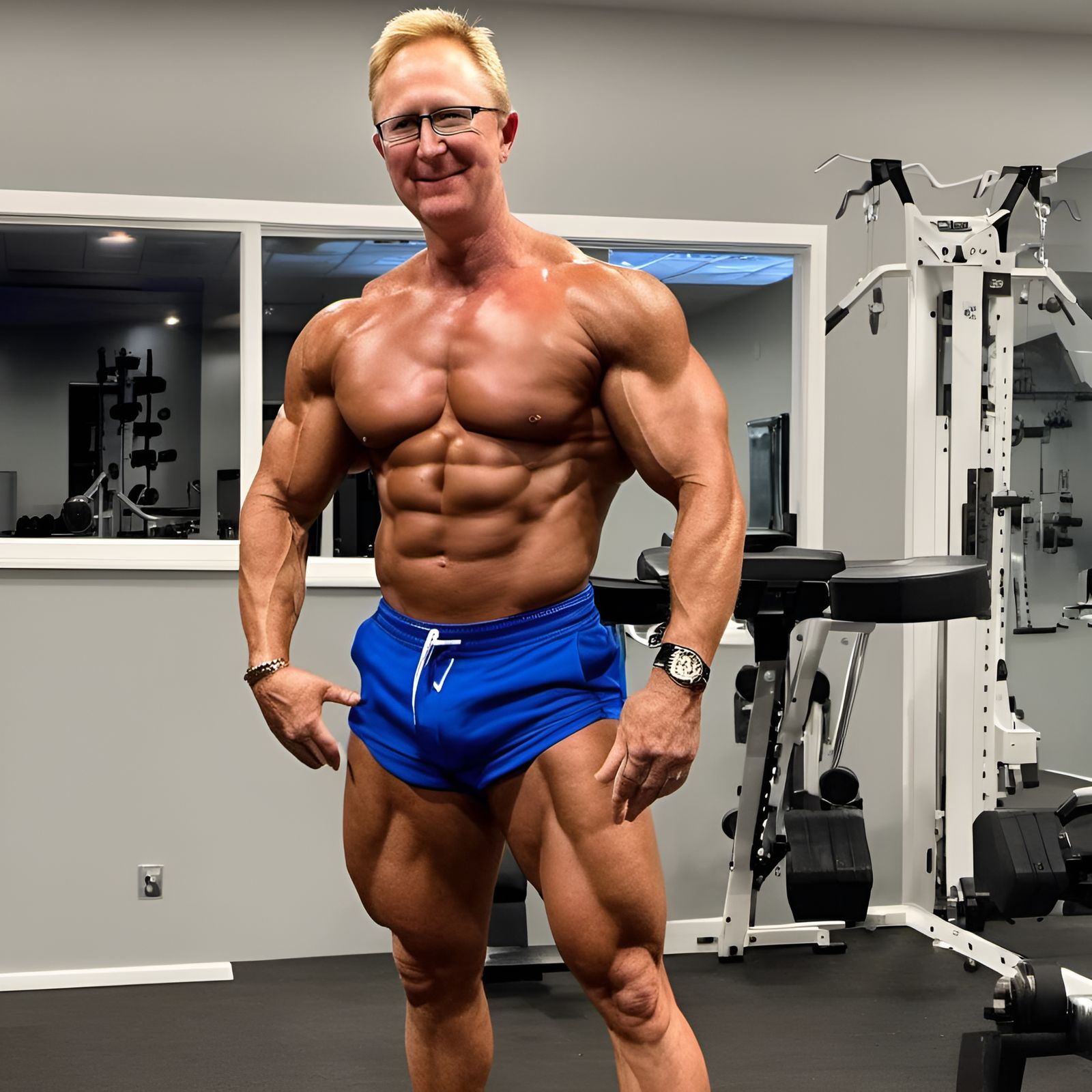 Bodybuilder Posing with Defined Muscles and Spray Tan