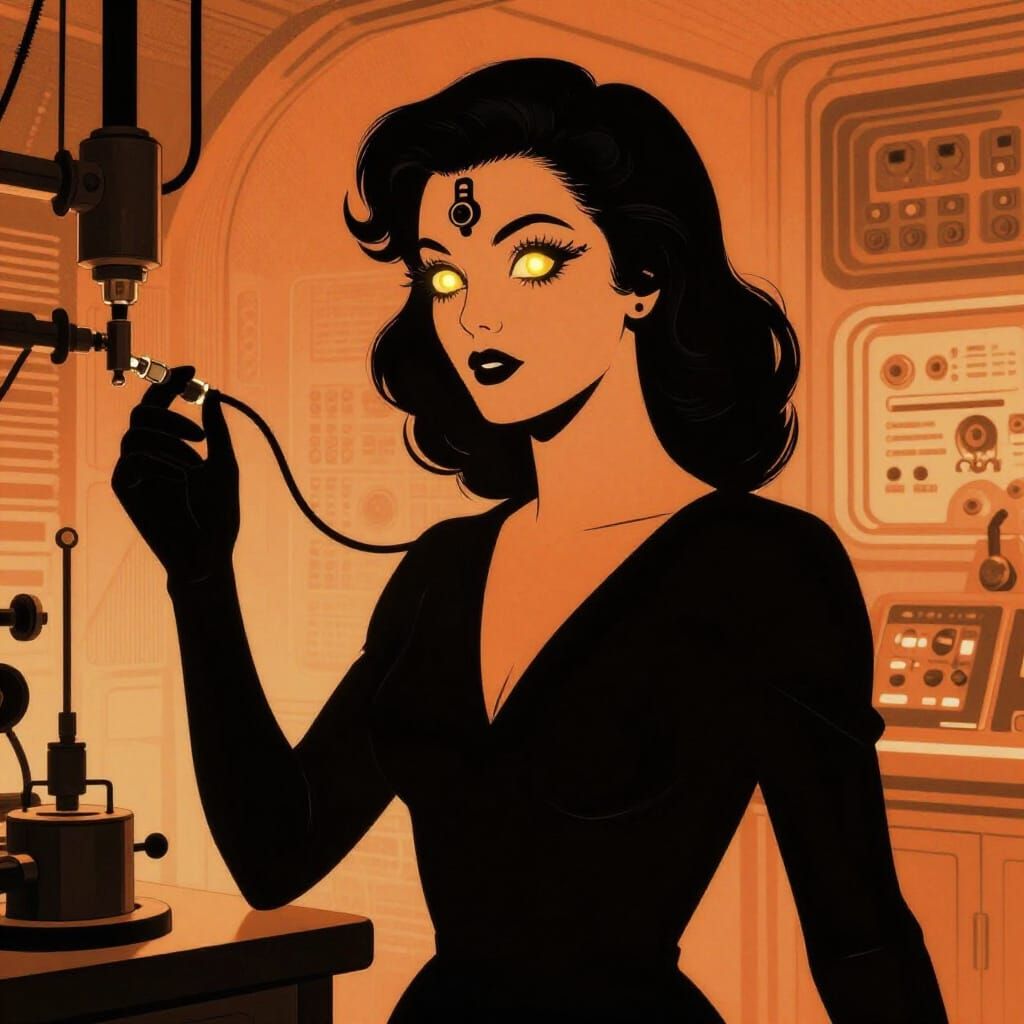Vintage Pulp Sci-fi Woman with Machine Eyes