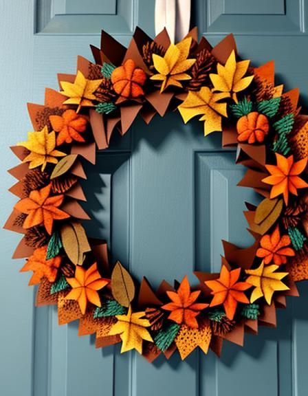 Autumnal Paper Leaf Wreath with Cabin Scene