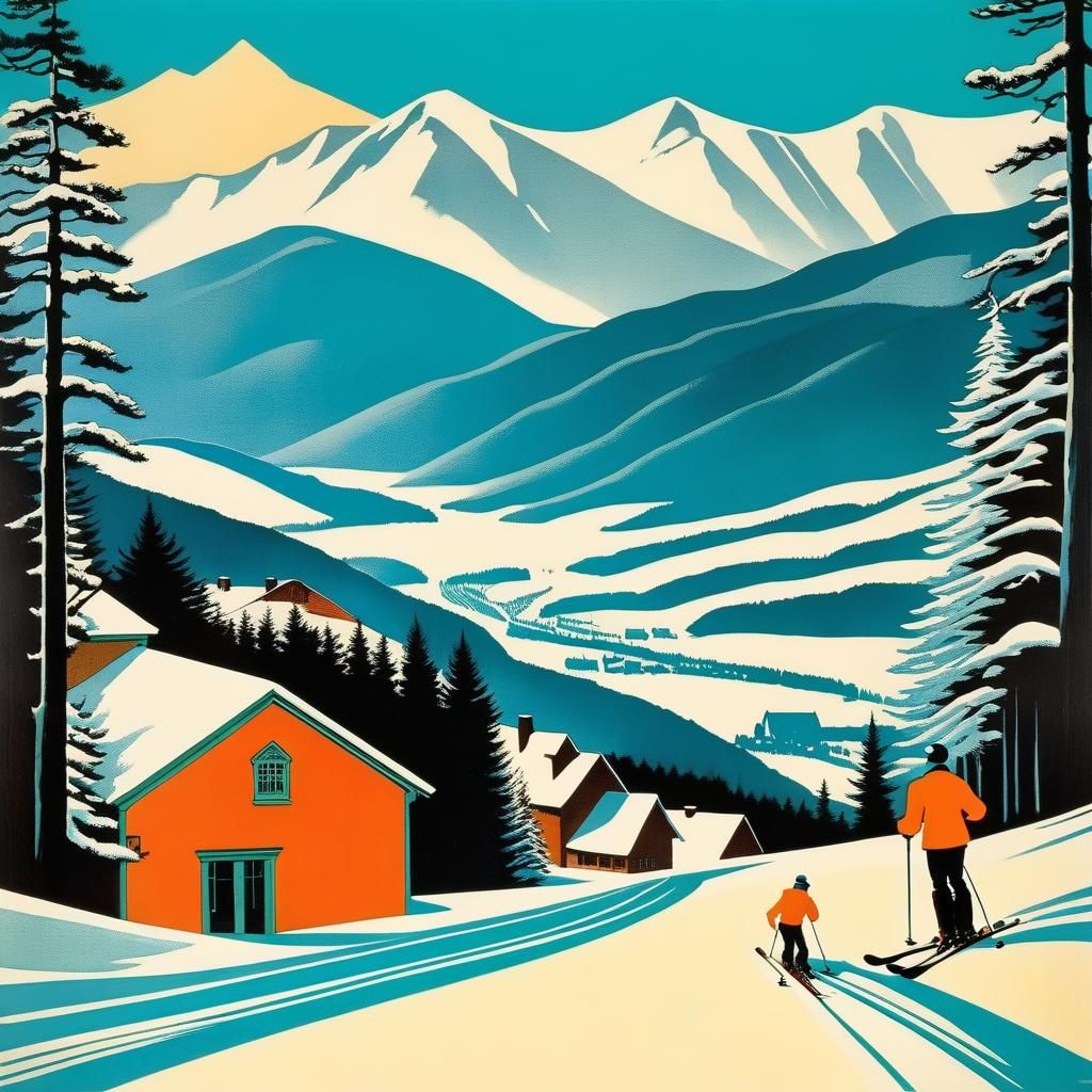 Vintage Vermont Skiing Travel Poster