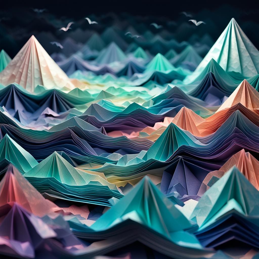 Origami Storm Scene with Iridescent Lighting