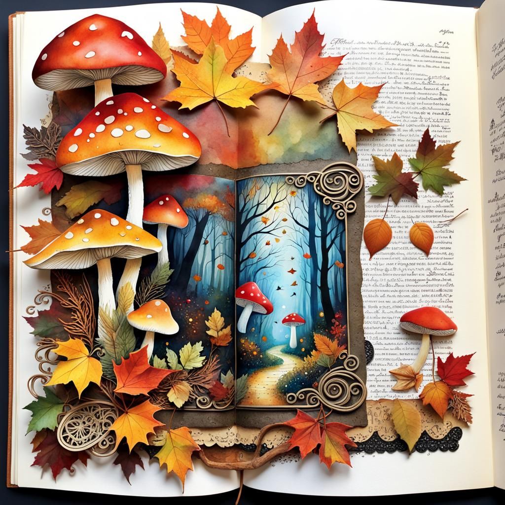 Autumn Scrapbook Page in Watercolor and Ink