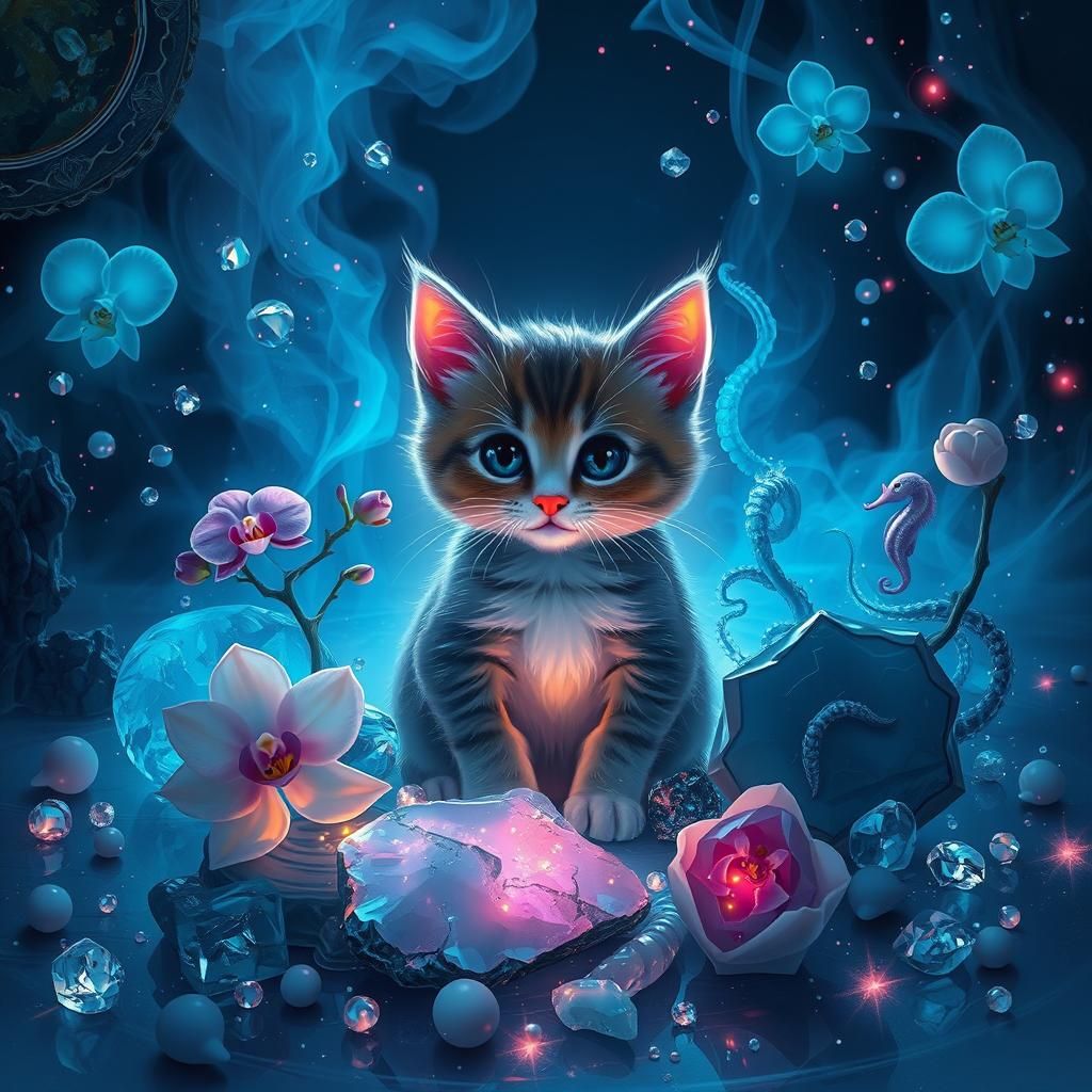 Kitten in Liquid World with Water Elementals