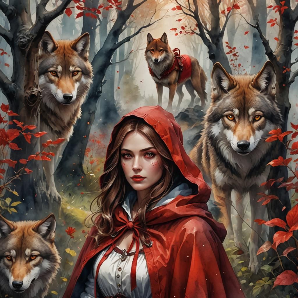 Watercolor Virgo Woman as Little Red Riding Hood