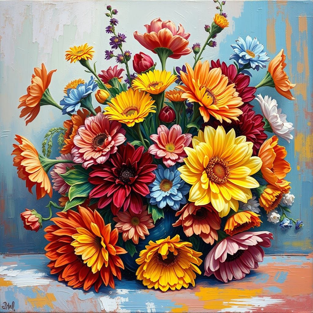Floral Still Life in Impressionistic Impasto Style