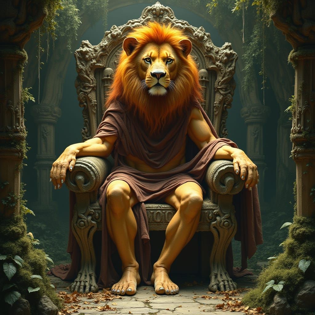 Lion King on Bone Throne, Art Nouveau Style