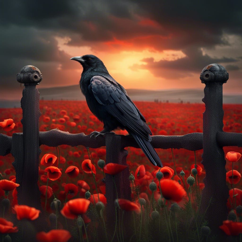 Odin's Raven Hugin in a Poppy Field