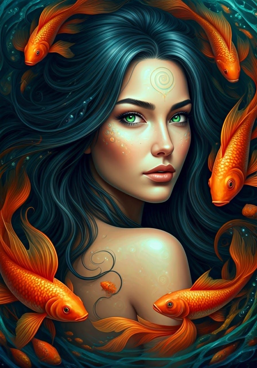 Enchanting Pisces Portrait in Whimsical Fantasy Style