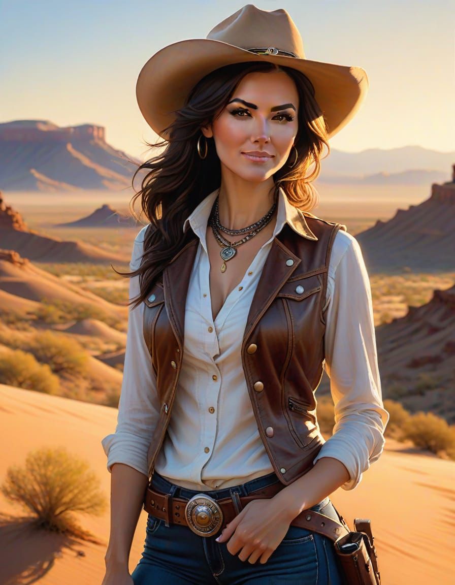 Sultry Western Goddess in Golden Desert Light