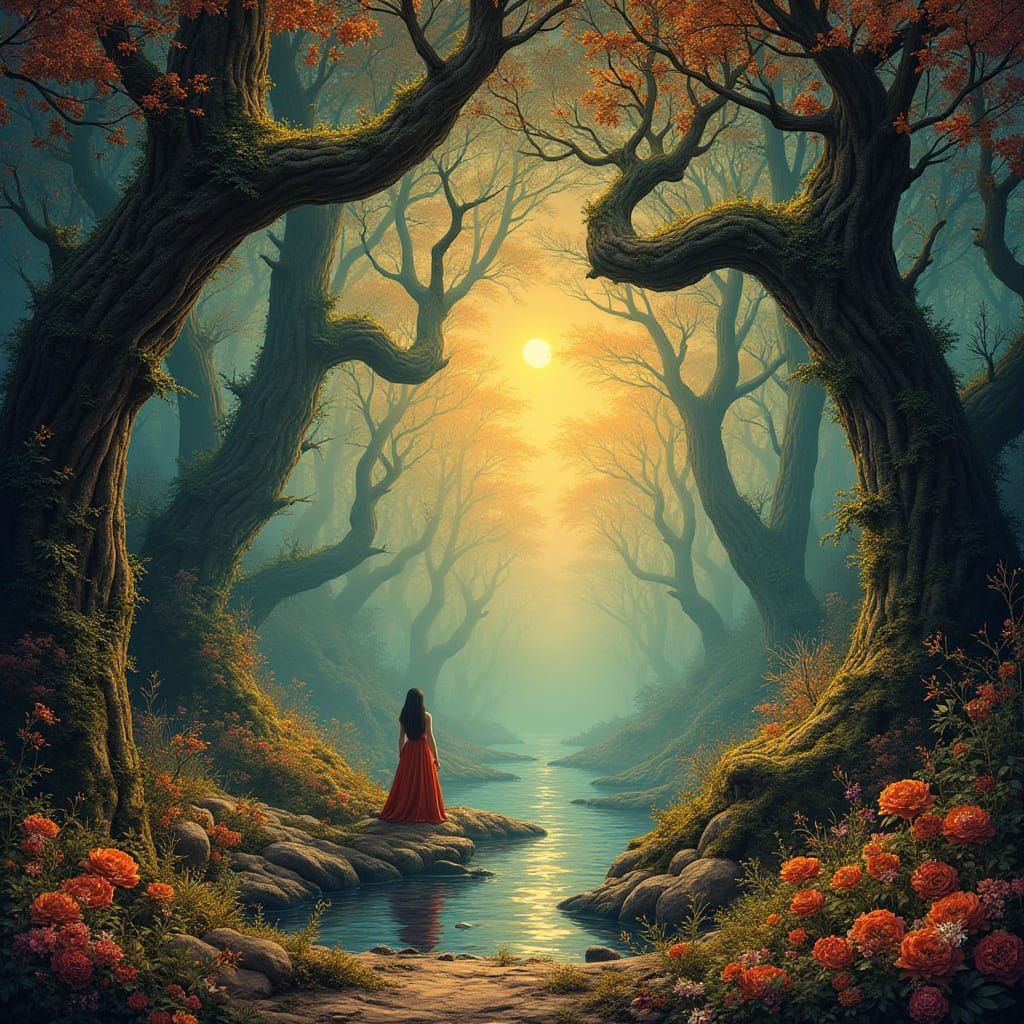 Ethereal Fantasy Scene in French Art Nouveau Style