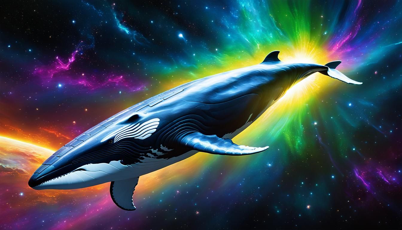 Luminescent Space Whale in Energetic Action Scene