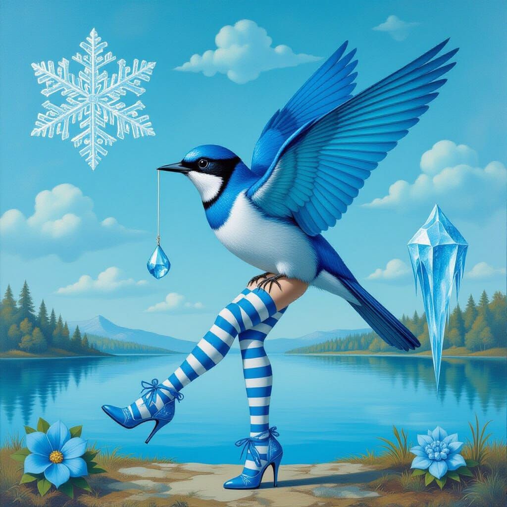 Surreal Bluebird Holds Human in Dreamlike Magritte-Ernst Sty...