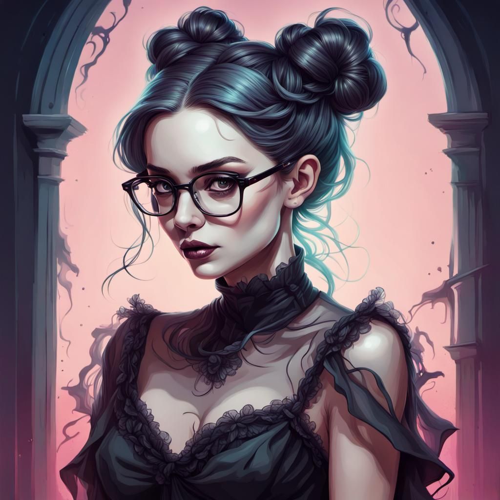 Adorable Gothic Woman in Vibrant Illustration