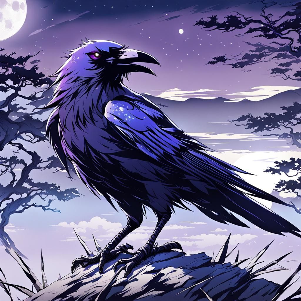Raven Under Moonlight in Anime Style