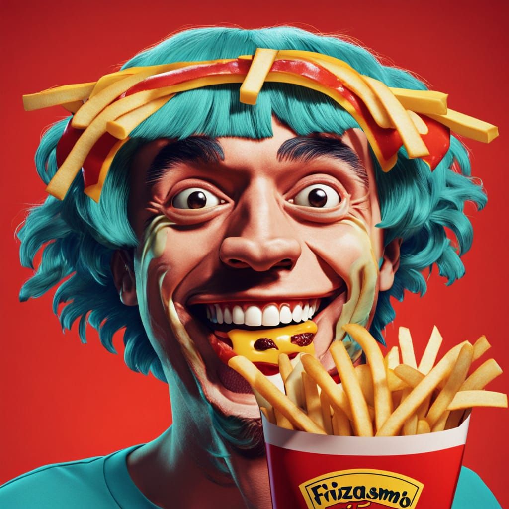 Cartoon Pizza in Pop Art Style with Fries