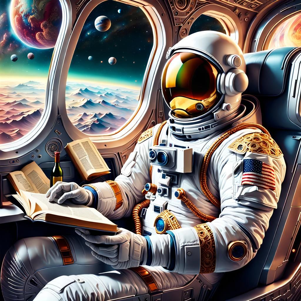 Astronaut Relaxing in Spacecraft: Digital Art