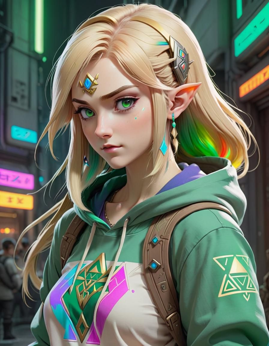 Cyberpunk Zelda Manga Portrait in Pastel Colors
