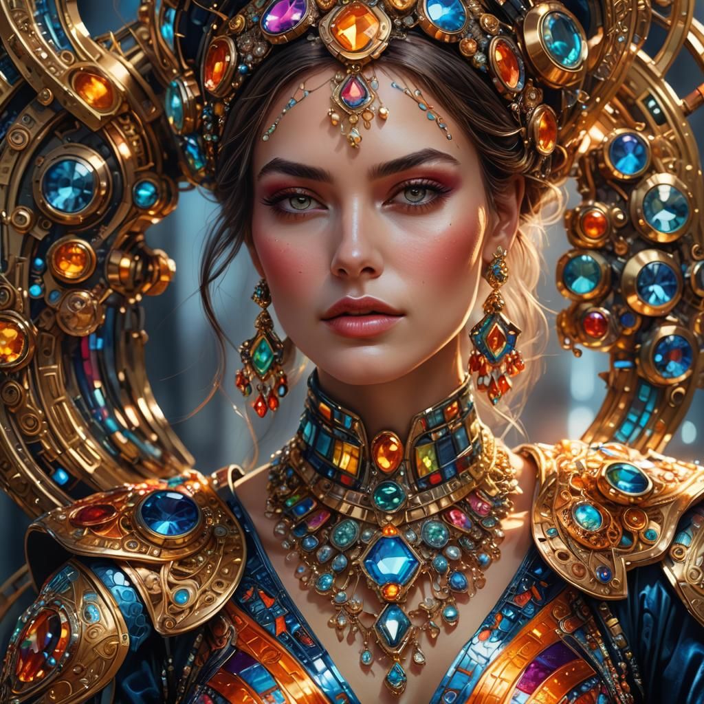 Woman in Futuristic Jewelry: Hyperrealistic Digital Portrait