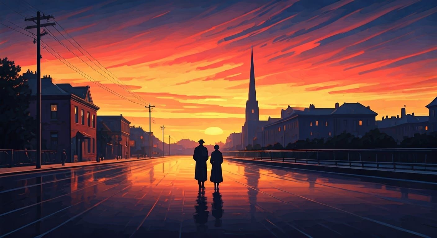 Sunset Walk: Nostalgic Realism in Hopper Style