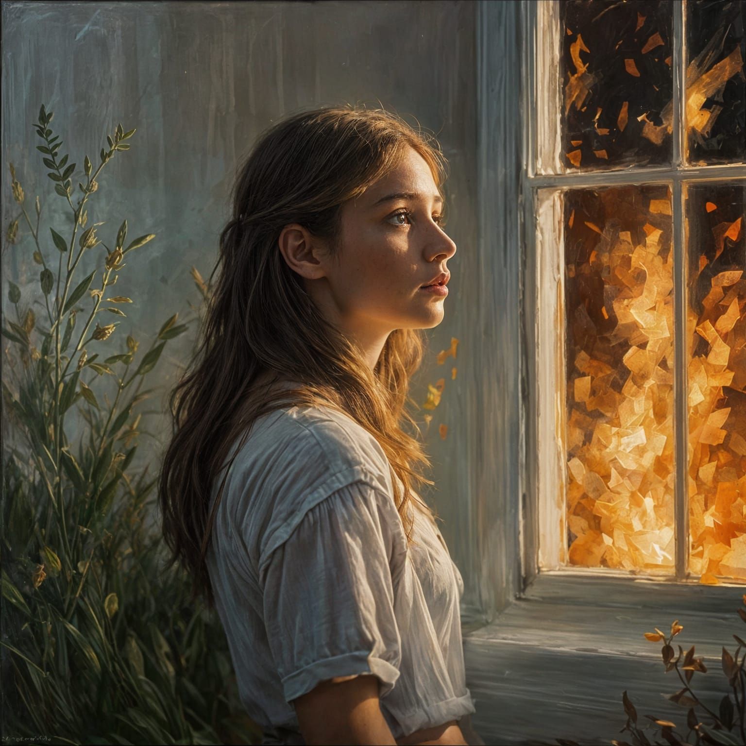 Poetic Cinematic Portrait of a Woman's Fiery Gaze