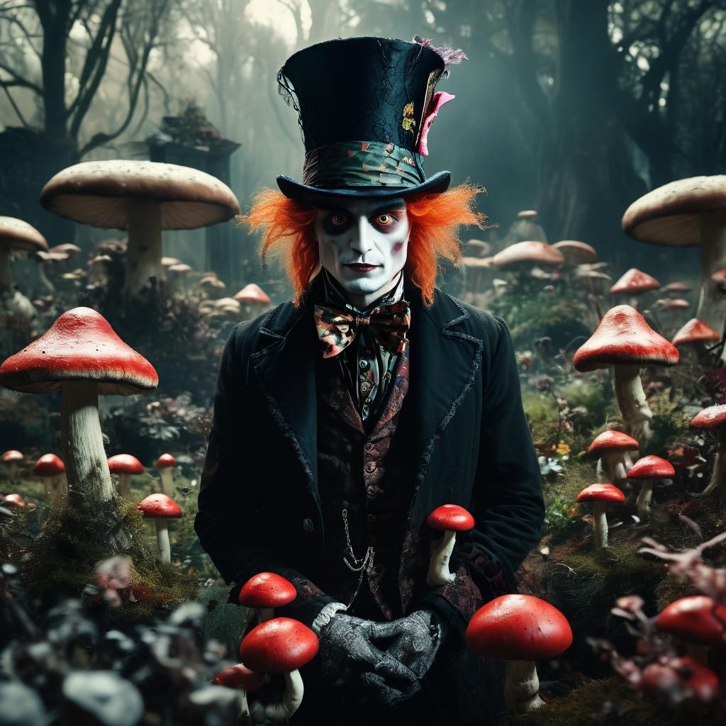 Mad Hatter in Spooky Garden: A Dark Fantasy