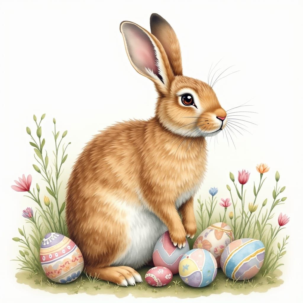 Regal Easter Hare in Whimsical Watercolour
